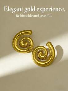 Elegant Gold Earrings, Women's Stainless Steel Earrings, Stainless Steel Gold-Plated Stud Earrings, Hypoallergenic, Nickel-Free, Matte Stud Earrings, Thick Women's Gold-Plated Stud Earrings, Fashionable Geometric Texture Lightweight Hypoallergenic Stud Earrings - Multicolor - View 3