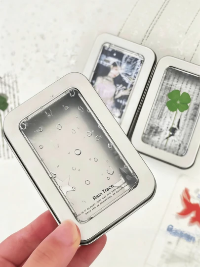 哑光银色窗口铁艺收纳盒：Y2K复古动漫徽章展示盒，DIY便携式照片卡贴纸收纳盒，美观桌面收纳盒（附赠装饰贴纸）