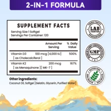 Vitamin D3 K2 Supplement, 4000 I U Vitamin D3 Plus 200 Mcg Of Vitamin K2,Support Heart & Bone Health, 120 Day Supply, 120 Vegetarian Softgels - 120抽 - 查看 2