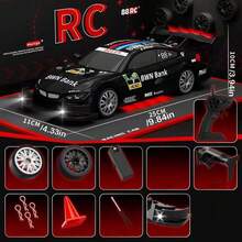 1:24 Escala Coche de Deriva con Control Remoto con Luces LED, Neumáticos de Deriva, Juguete Deportivo de Carreras, Regalo Creativo Adecuado para Adultos, Niños y Niñas, Gris - Multicolor - Ver 11