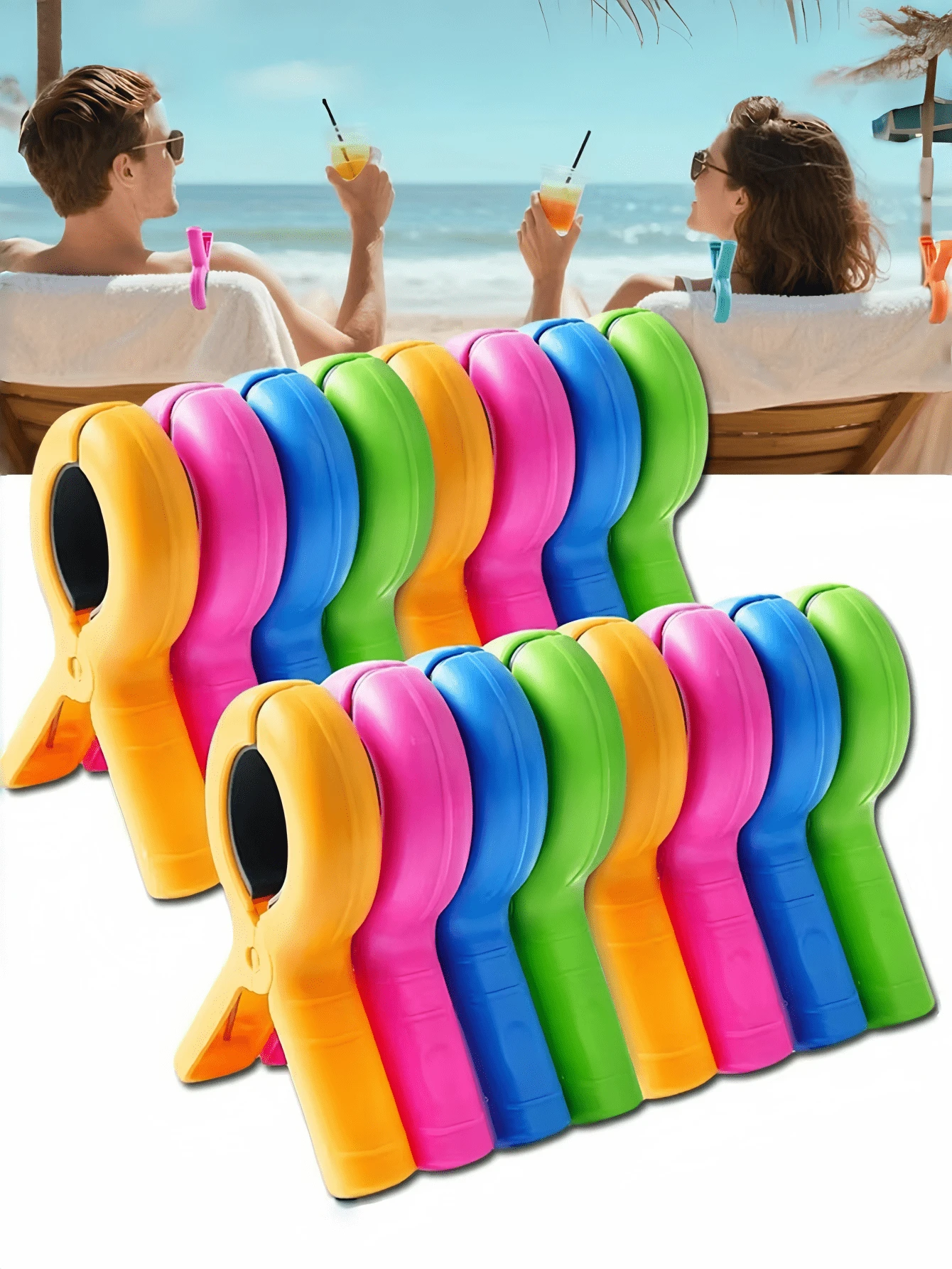 12pcs Beach Towel Clips, Plastic Clothespins, Wind-Resistant Beach Towel Clips, Clothes Hangers, Clothespins, Strong Spring Clips, Beach Chair Towel Clips, Socks Clips, Clothes Clips, Large Plastic Clothespins, For Fixing Towels, Blankets, Bedding, Clotheslines, Sunbeds, Pool Chairs, Heavy Duty Clips, Assorted Colors, Suitable For Home And Travel, Beach Essentials, Pool Float
