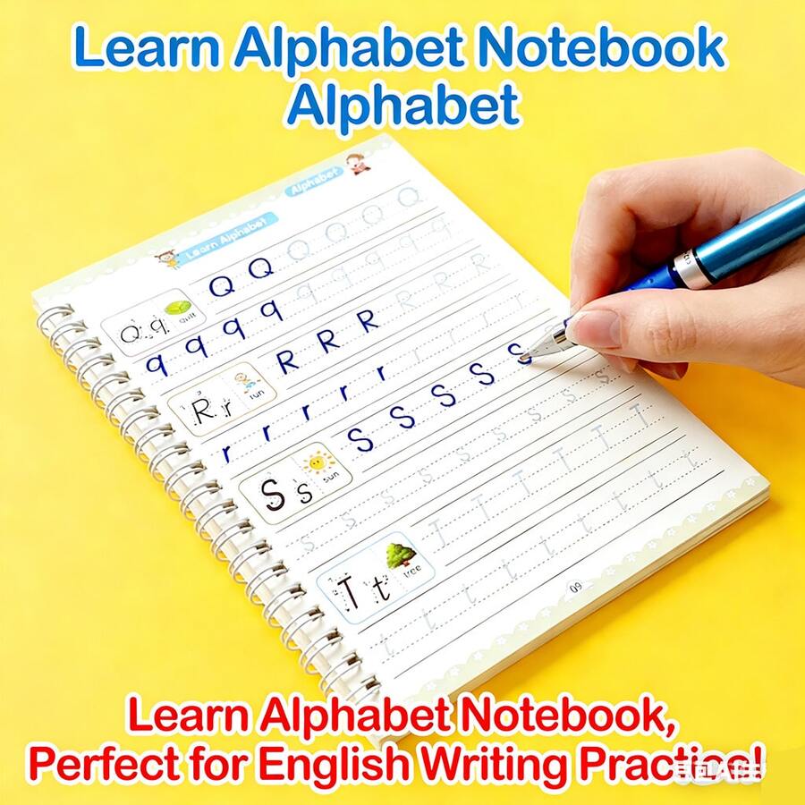 16-Page English Groove Practice Workbook, Handwriting Font Practice, English Alphabet Learning, English Letter Tracing Book, Writing Copybook, Coil Notebook, English Calligraphy Copybook - A - View 1