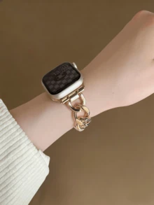 1pc Women's Fashion Smart Watch Band, Compatible With Apple Watch 38/40/41/42/44/45/46/49mm, Elegant Durable Anti-Oxidation Silver Stainless Steel Metal Smart Watch Band, Compatible With Apple Watch Series Ultra 2/SE 11/10/9/8/7/6/5/4/3/2/1, Stylish Bracelet, Women's Valentine's Day Gift, Smart Watch Accessory - Gold - View 3