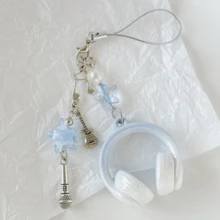 1 pieza Cordón para auriculares de color azul, colgante con forma de auriculares de música, accesorio colgante personalizado para mochila, llavero con nota musical, encanto de alta calidad y creativo - Cordón azul para auriculares - Ver 3