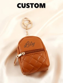 Customized Name Keychain, Small Backpack Style Keychain, New Keychain Coin Purse, Portable Backpack Shaped Earphone Storage Bag - Perfect Birthday Or Holiday Gift For Friends And Family, Valentine's Day, Father's Day Exclusive Gift For Couples And Family | Style Tags: Engraved, Sequined, Vintage, Casual, Neutral, Old Money, Fashion, Customized, Personalized, Unique, Exclusive, Ideal Gift - Multicolor - View 3