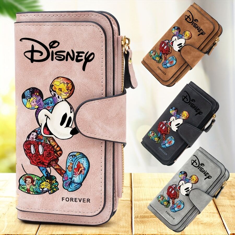 Disney Ví gập cỡ lớn hình chuột Mickey, ví thời trang trẻ em, thiết kế in hình hoạt hình chuột Mickey sống động, lý tưởng cho du lịch ngoài trời, mua sắm, quà tặng thiết thực cho kỳ nghỉ.