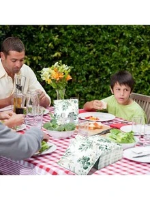 20/40张装柔软耐用桉树叶印花一次性餐巾纸 - 双层木浆纸，金色点缀，是派对、生日、野餐和节日的理想之选。 - 查看 3
