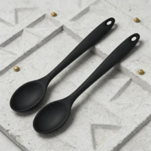 8 Inch Silicone Spoons, Heat Resistant Kitchen Utensils For Mixing, Serving, Stirring - Large Non-Stick Basting Spoons, Dishwasher - Red/Black/Gray (2/4/6 Pack) - Black - View 13