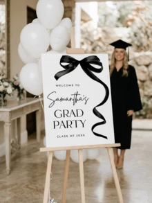 1pc Personalized Graduation Poster, Black Bow Graduation Party Welcome Sign (2026 Graduates Welcome), Welcome Poster, Fashionable Graduation Symbol, Minimalist Graduation Poster, Graduation Decor - Multicolor - View 3