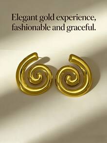 Elegant Gold Earrings, Women's Stainless Steel Earrings, Stainless Steel Gold-Plated Stud Earrings, Hypoallergenic, Nickel-Free, Matte Stud Earrings, Thick Women's Gold-Plated Stud Earrings, Fashionable Geometric Texture Lightweight Hypoallergenic Stud Earrings - Multicolor - View 2