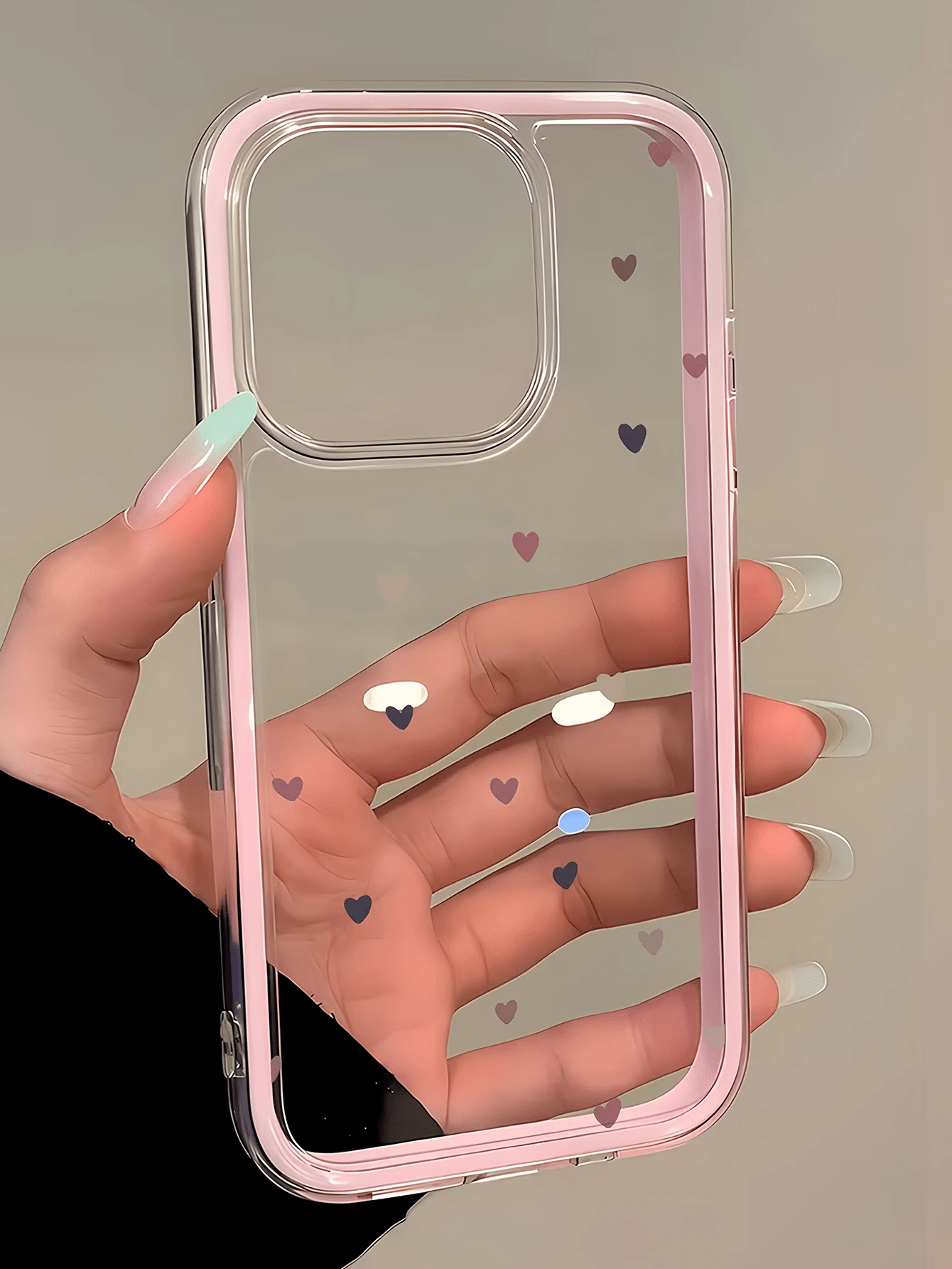 1个粉色和浅蓝色心形极简全包覆TPU防震手机壳,兼容苹果17、16、15、14、13、12、11 Pro Max、Air - 彩色 - 查看 1