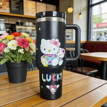 SANRIO 40 Oz  Outdoor Sports Water Cup Water Bottle Stainless Steel Vacuum   Insulated  Cup With Lid And Straw Suitable For Water, Iced Tea Or Coffee. - Mèo đen lớn - Xem 2