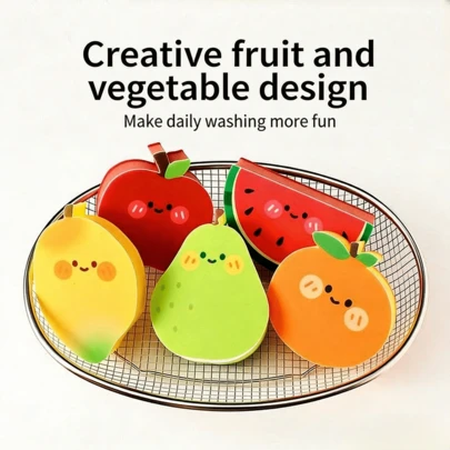 1 miếng bọt biển tẩy ma thuật hình trái cây hoạt hình, bọt biển hai mặt siêu thấm hút, dụng cụ làm sạch tuyệt vời để loại bỏ rỉ sét, dụng cụ vệ sinh nhà bếp.