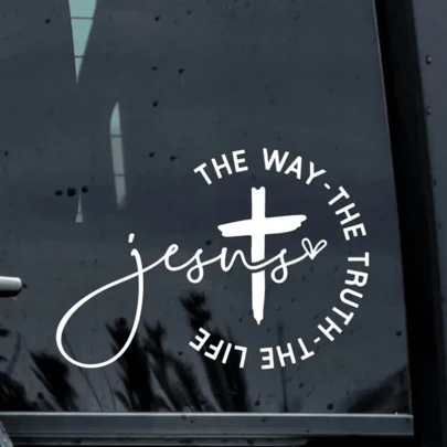1 pieza Pegatina cristiana para coche Jesús es el Camino - Diseño de cruz con el texto "El Camino, la Verdad, la Vida" - Pegatina impermeable y resistente a la intemperie de un solo uso - Múltiples opciones de color - Regalo del Día de la Madre, decoración exterior del coche, decoración con cita religiosa | Caligra