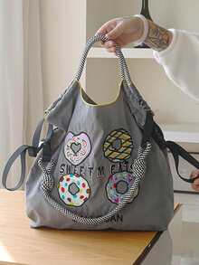 New Embroidered Donut Tote Bag, Large Capacity Handbag, Fashionable Versatile Shoulder Bag For Women - Multicolor - View 3