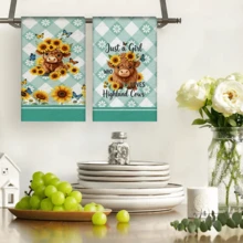 2/4/48pcs Kitchen Dishcloths, Soft & Durable With Cute Sunflower, Cow & Blue Butterfly Patterns, Highly Absorbent Multi-Purpose Kitchen Cleaning Towels - Multicolor - View 12