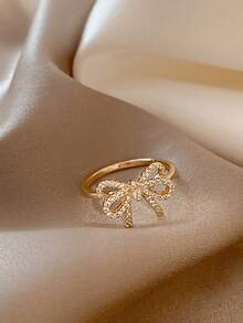 1pc Cubic Zirconia Bow Ring, Suitable For Wedding Occasions - A - View 6