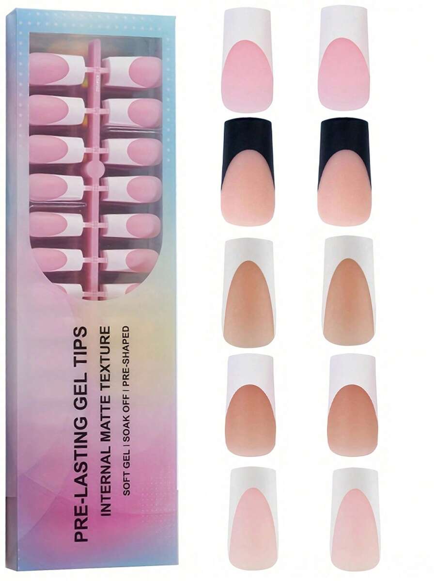 150 Đầu làm móng tay kiểu Pháp hình chữ nhật cỡ trung - 5 kiểu khác nhau, móng tay giả dạng vuông kiểu Pháp 3 trong 1 dạng gel, 15 kích cỡ phù hợp để làm móng tự làm, móng tay giả bền và lâu trôi cho phụ nữ và tiệm làm móng, phụ kiện làm móng - Nhiều màu - Xem 1