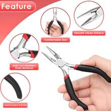 珠宝制作工具套装 + 尖头/弯头珠宝钳、不锈钢镊子、开口圈工具、12槽金银珠宝开口圈，适用于项链、手链DIY、龙虾扣和扣环维修套装 - 彩色 - 查看 4