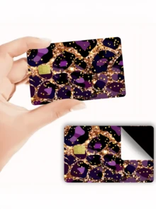1pc Purple & Gold Leopard Print Credit Card Sticker, Purple Ladies' Birthday Gift, PVC Material Anti-Fingerprint Durable Scratch-Resistant, Suitable For Men & Women, Couples, Small Chip Card, Bank Card, Transportation Card, Student ID Card DIY - Multicolor - View 5