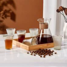 一套玻璃茶杯和茶壶，透明玻璃茶杯，浓缩咖啡杯，耐热，适合家庭、办公室、咖啡馆使用 - 白色 - 查看 7