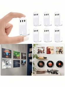 6/12/18pcs Vinyl Record Wall Mount Rack, Acrylic Material, Vinyl Record Display Shelf, Screwless Vinyl Record Wall Hanging Rack, Self-Adhesive Transparent Acrylic Vinyl Record Hooks, Fashionable Acrylic Record Rack, Suitable For Home And Office - Multicolor - View 2