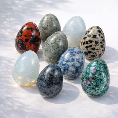 3/5/10 quả trứng pha lê tự nhiên được đánh bóng, trứng pha lê lòng bàn tay, đá quý chữa bệnh, đá hình trứng giảm căng thẳng, đá pha lê bỏ túi dùng trong lòng bàn tay để giảm lo âu, thiền định, cân bằng Reiki, trang trí lễ Phục sinh, quà sinh nhật, tốt nghiệp, trang trí nhà cửa - Nhiều kiểu dáng độc đáo (Thiên nga vàng, Labradorite, Núi xanh, Đốm xanh, Tia đen, Pha lê trắng, Đốm, Albite, Kho báu đỏ xanh)