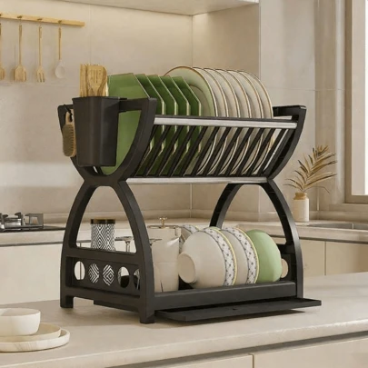 رف تخزين مطبخ بلاستيكي، رف تصريف الأطباق، خزانة أحواض متعددة الوظائف، صندوق تخزين السكاكين والأدوات، رف أدوات مزدوج الطبقات، رف تصريف وتخزين الأطباق والأحواض مزدوج الطبقات، منظم متعدد الأغراض، رف أحواض