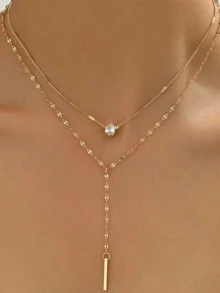 Pingente vertical de luxo em formato de gota d'água, com corrente dupla e sensual, acessório versátil ideal para festivais, presentes, encontros e uso diário. - Ouro - Ver 3