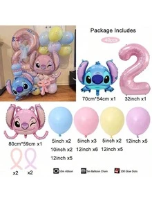 SpongeBob SquarePants Bộ bóng bay cao su chủ đề Thiên thần & Stitch chúc mừng sinh nhật, bóng bay hình Thiên thần & Stitch hoạt hình dễ thương, thích hợp cho lễ hội, đám cưới, trang trí sinh nhật, tiệc chủ đề Stitch và Giáng sinh. - Như hình minh họa. - Xem 11