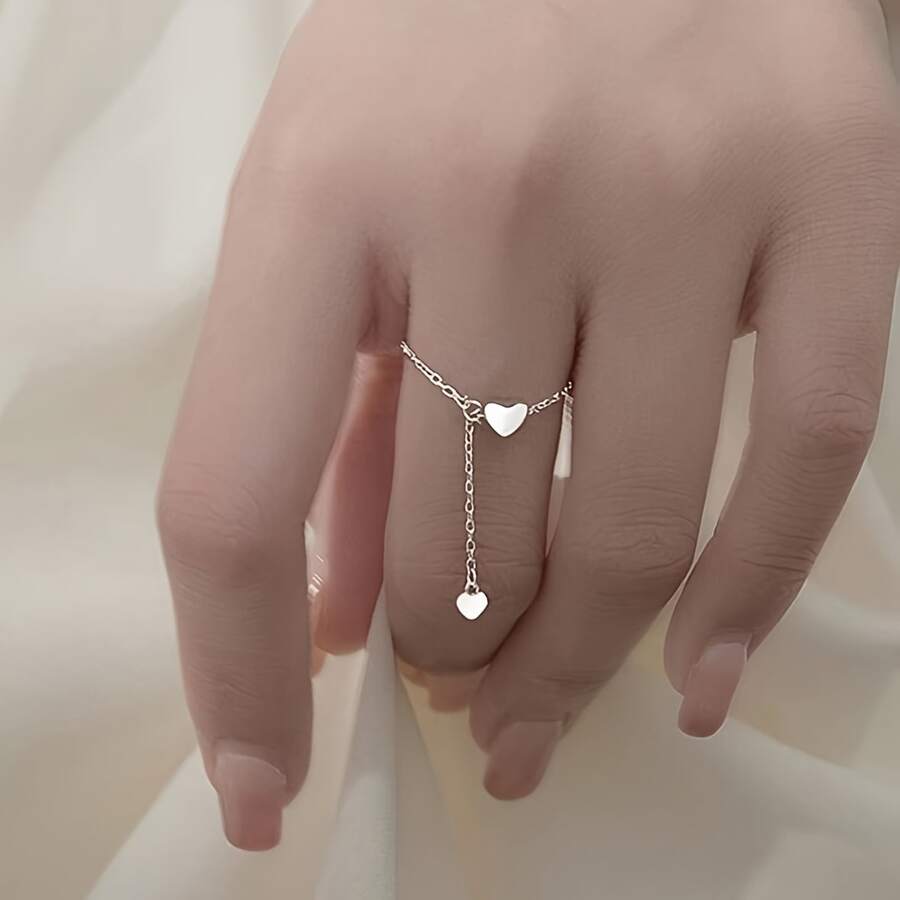 1 chiếc nhẫn thời trang, thanh lịch, tối giản, thiết kế hình trái tim, có thể điều chỉnh kích cỡ, phù hợp cho nữ giới đeo hàng ngày. - Nhiều màu - Xem 1