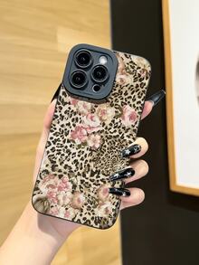 1 chiếc ốp lưng điện thoại mới, độc đáo, phong cách retro, họa tiết da báo và hoa lá, tương thích với Apple 17 Pro Max/Air, 11/12/13/14 Plus, XR/7/8 Plus/15 Pro Max, Series - màu đen - Xem 2