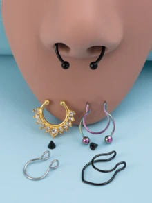5 chiếc khuyên mũi giả bằng thép không gỉ, thiết kế xoắn ốc thời trang, không cần xỏ lỗ, ít gây dị ứng, phù hợp cho cả nam và nữ. - 5 cái - Xem 6