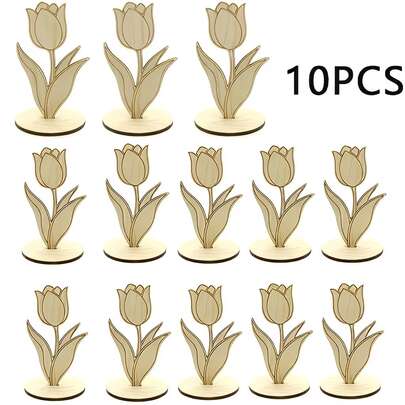 10pcs Wooden Tulip Decorations - Wooden Upright Tulip Floral Decor, Suitable For Weddings, Birthdays, Mother's Day Gifts, Desk Decorations, Elegant Wooden Floral Decor, Party Decorations, Painting Accessories, Durable Crafts, Suitable For Mother's Day Decor, Mom Gifts, Adult Crafts, Desk Accessories, Art Supplies, Room Decor, Wedding Decor, Holiday Gifts, Birthday Gifts, Wedding Gifts