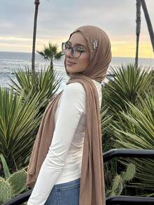 1pc Women's Solid Color Soft Casual Rhinestone Headscarf/Scarf/Shawl, Suitable To Pair With Robes/Dresses - Solid Color - View 15