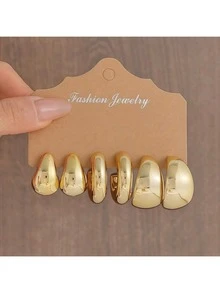 1 Set Fashionable Minimalist Geometric Pattern CCB Earrings Set, Suitable For Daily Wear - Yellow Gold - View 3