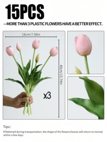 ZaiYe 5/10/15pcs Set, High-End Artificial Tulips, Valentine's Day Gift, Bridal Bouquet, Modern Minimalist European Style Decor, Plastic Fake Flower Bouquet, Artificial Plant Decor, Suitable For Home And Outdoor - Multicolor - View 19