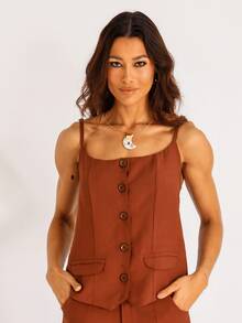 Women's Blouse/Vest, Premium Tailored Style, Adjustable Straps, Elegant, Autumn/Winter - Rỉ Nâu - Xem 6