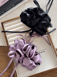 1pc Women's Butterfly Clip With 3D Floral Ruffle, Korean Soft Style High Gloss Satin Bow, Suitable For All Seasons, Adds Volume To Hair,Summer,Holiday,Travel, Claw Clips - Multicolor - View 5