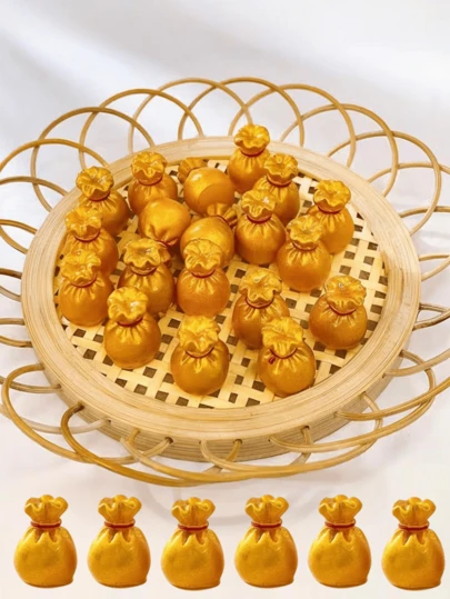 100/50/20/10/1pc Mini Golden Money Bag Decoration,Glittering Bag Resin Model Wealthy Style Decoration Gift,For Micro Garden Landscape Dollhouse Cake Decoration Potted Plants DIY Craft Charms For Party Gift Animal Statues Car Dashboard Decorations For Birthday Gift Party Decoration Favors