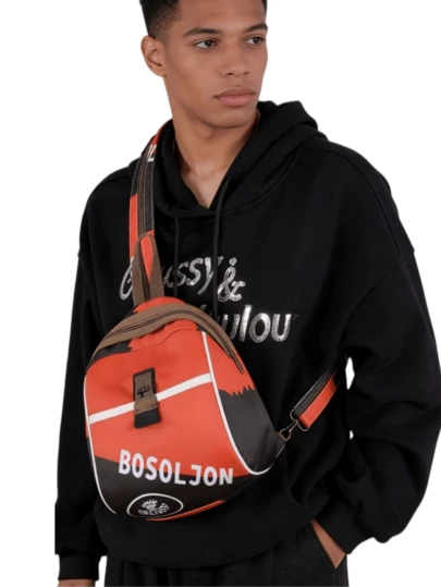 [American Vintage Style] BOSOLJON Color-Block Chest Bag Small Double Back Street Crossbody Bag Niche Design Shoulder Bag Unisex Functional Bag Large Capacity Multi-Function Sports Bag