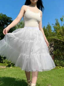 1件可调节洛丽塔薄纱裙，白色，裙长80厘米/70厘米/60厘米/30厘米，2层/4层水晶网纱，可拆卸衬里，柔软蓬蓬裙，云朵裙，适合婚礼、派对、表演、角色扮演、衬裙等场合。 - 彩色 - 查看 9