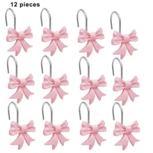 12 Stücke moderne minimalistische rosa Schleifen Dekorative Duschvorhang Haken, Badezimmer Accessoires, Badezimmer Dekoration, Wohnen Vorhang Haken - Pink - Übersicht 7