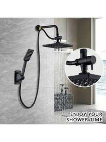 1 Set Luxury Matte Black Shower System With Handheld Shower Head, High Flow Rate, Wall-Mounted, Includes Extra Long Hose And 3-Way Diverter, Enhanced Bathing Experience - 5-piece Set - View 2