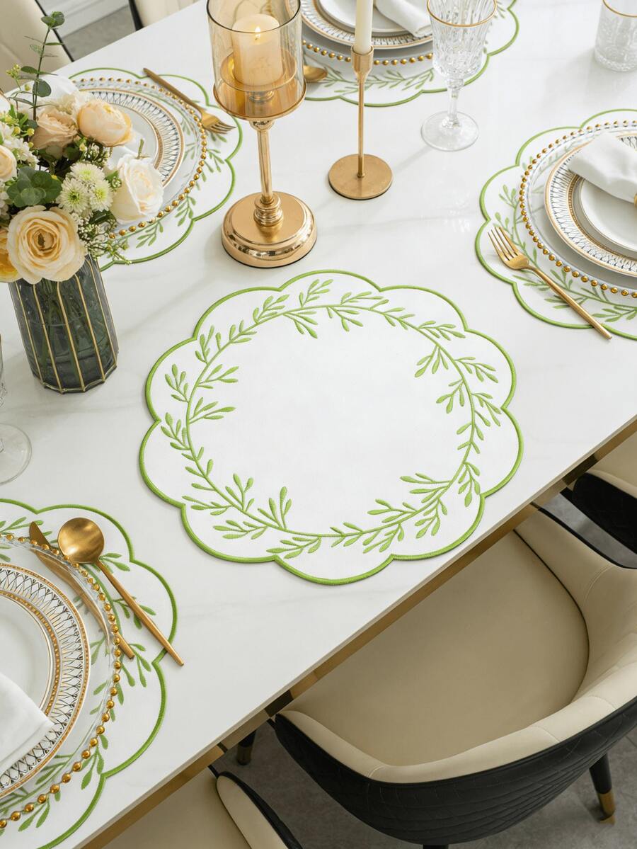 1-200pcs 15 Inch Embroidered Floral Fabric Placemats, Holiday Wedding Party Decor, Easy Clean Wipeable Non-Slip, Suitable For Home Dining Room And Restaurant, Table Decoration, Home Goods - Multicolor - View 1