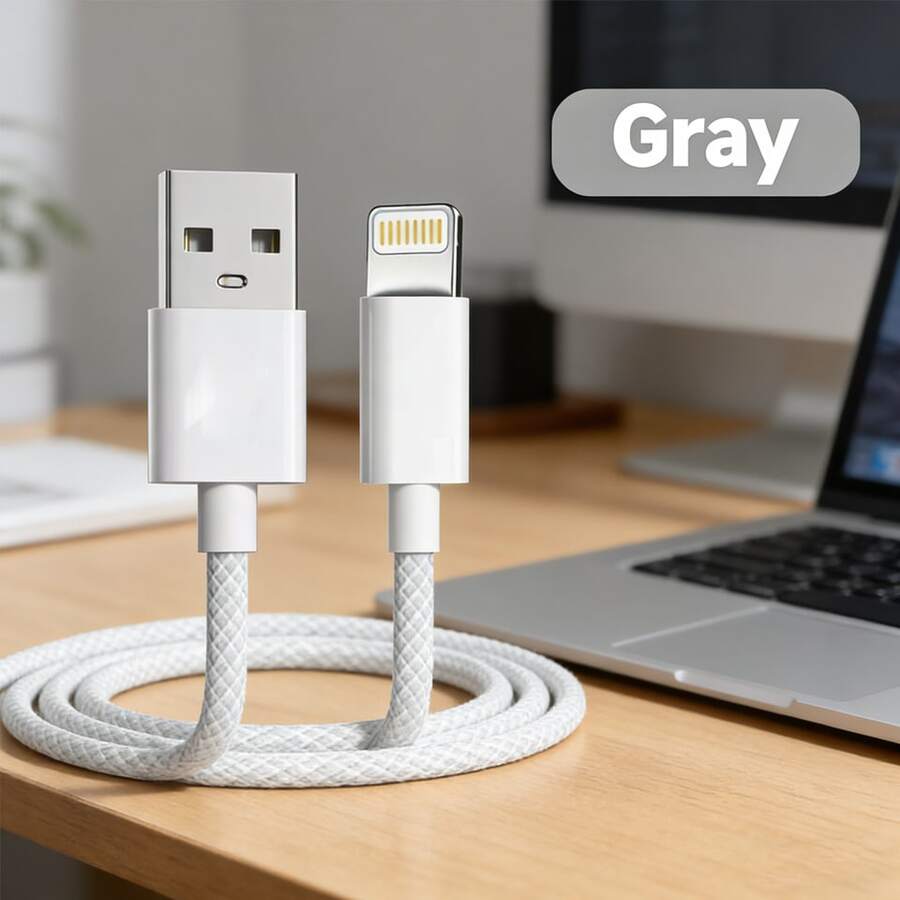 1条适用于苹果全系列机型的高密度编织防断快充2.4A高速数据传输Lightning数据线，适用于11/12 Mini/13/14 Pro Max/X/XR/XS/6/6S/7/8 Plus/SE手机 - 彩色 - 查看 1