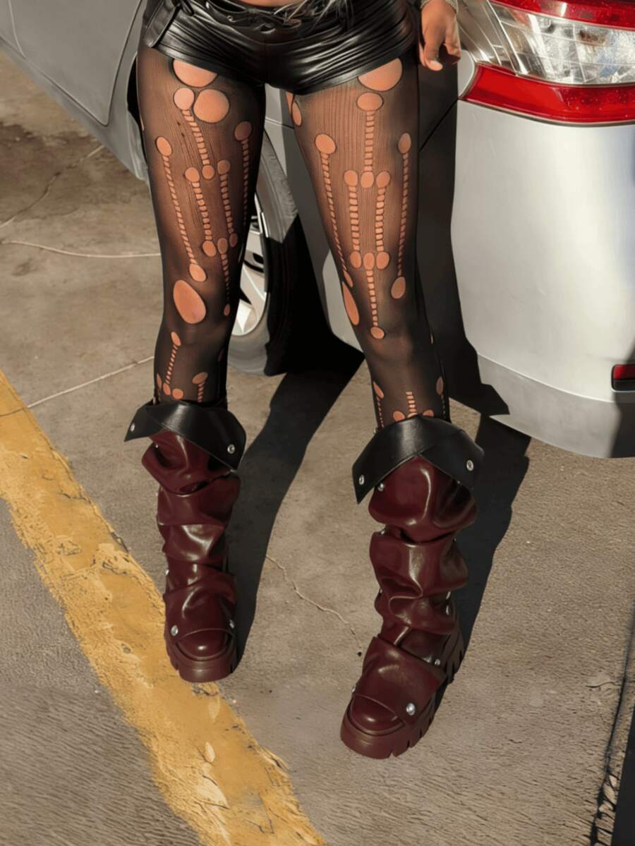 Women Mid Calf Boots Platform Heels Ruch Boots Knee High Fold Over Chunky Heel Short Booties Round Toe Wide Calf Pull-On Shark Boots Daily Party Y2K Dress Boots For Woman - Màu Đỏ Sâu - Xem 1