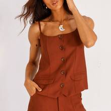 Women's Blouse/Vest, Premium Tailored Style, Adjustable Straps, Elegant, Autumn/Winter - Rỉ Nâu - Xem 8