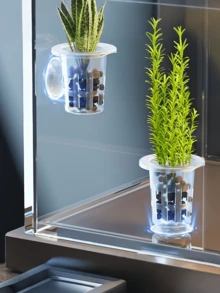 透明塑料水族箱种植杯，带吸盘底座 - 透明容器，适合水生植物生长，非常适合淡水水族箱装饰，也适用于水培和水族装饰 - 彩色 - 查看 2