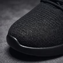 Zapatillas deportivas negras de malla transpirable para hombre, tenis para hombre, zapatos para hombre, calzado informal para hombre, con suela de goma suave, antideslizante y resistente al desgaste, cómodas y ligeras, con cordones elásticos ajustables, ideales para practicar deporte al aire libre y para el día a día. - Blanco - Ver 5